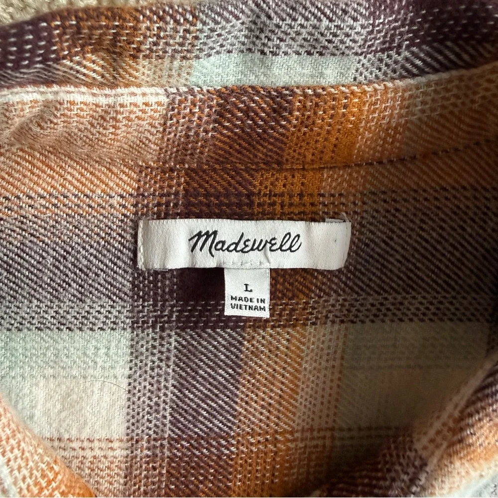 Madewell Plaid Flannel Shirt Womens Size L Button Up 100% Cotton Brown Orange - Picture 2 of 11
